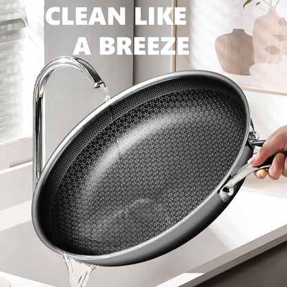 OATOFP Non Stick Frying Pans Set with 2 Lid, Hybrid Skillet Set Nonstick (8+10+12inch), Pans for cooking, PFOA Free Stainless Steel Kitchen set, Dishwasher and Oven-Safe Cookware Sets
