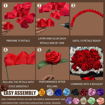LatinaFlorista 300Pcs Premade Satin Ribbon Rose Petals Half-Finished for Eternal Rose DIY Ramos Forever Flowers Bouquets Everlasting Floral,for Wedding,Anniversary,Birthday (300 Pcs Red)