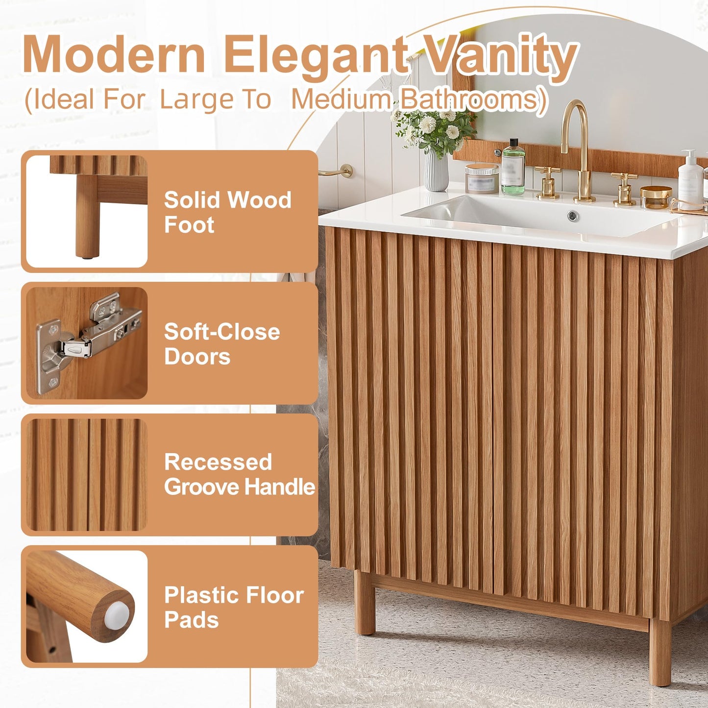 Merax 59.8" Bathroom Vanity with Ceramic Sink, Double Bathroom Vanity Combo, Freestanding Bathroom Cabinet with Wooden Legs, MDF Structure, Soft Close Doors, Adjustable Shelf
