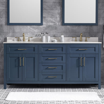 OVE Decors Tahoe 72 Midnight Blue Double Vanity with White Cultured Marble Countertop