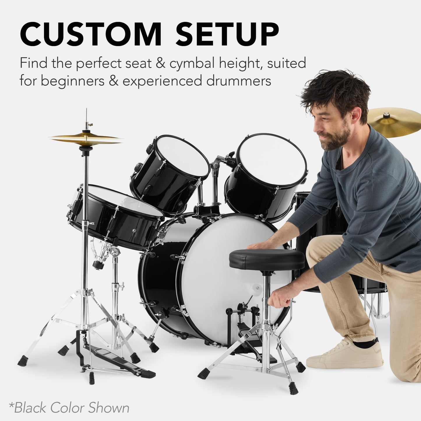 Best Choice Products 5-Piece Full Size Complete Adult Drum Set w/Cymbal Stands, Stool, Drum Pedal, Sticks, Floor Tom - Natural