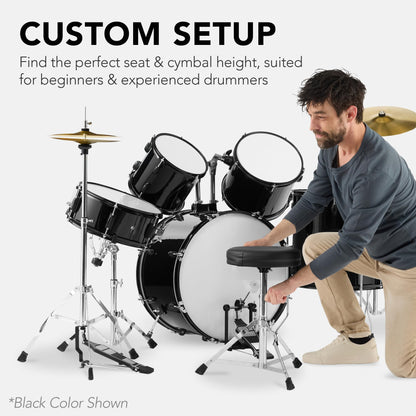 Best Choice Products 5-Piece Full Size Complete Adult Drum Set w/Cymbal Stands, Stool, Drum Pedal, Sticks, Floor Tom - Natural