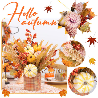 SY Super Bang Fall Decor, 12" Artificial Yellow/White Pumpkin Berry Maple Tree Table Decorations, for Autumn Halloween Thanksgiving Home Farmhouse Harvest Holiday Party Centerpieces Decor.