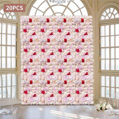 TYLPFH 20PCs Flower Wall Panel 40x60cm Artificial Flowers Backdrop Silk Fabric Wedding Garden Decoration
