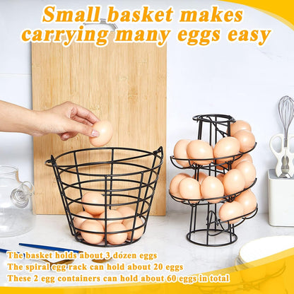 2 Countertop Display(9.4'',handle Zubebe Pcs Egg Basket Storage, Spiral Fresh Egg Collecting Holder Metal Wire Rack