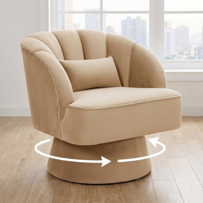 GarveeHome Modern 360° Swivel Velvet Barrel Accent Armchair – Striped Backrest & Plush Padding, Comfy Round Lounge Chair for Living Room, Bedroom, Reading Nook