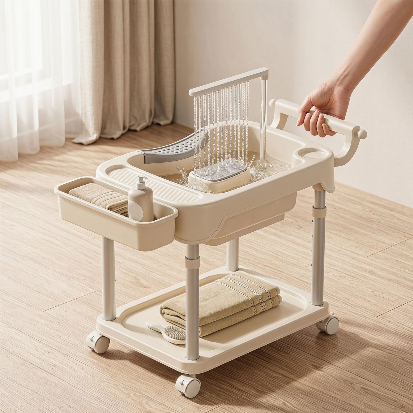 Portable Shampoo Bowl, Mobile Shampoo Basin, Features A Vertical Circulation Pump, A Height Adjustable Lifting Bracket, for Elderly, Pregnant Women, People with Limited
