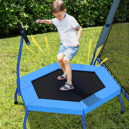 5-in-1 Kids Swing Sets for Backyard with Trampoline, 880lbs Heavy-Duty A-Frame Stand Metal Outdoor with 32 inch Saucer & Belt Swing, 55 inch Trampoline, Basketball Hoop, Led Light & Anchors
