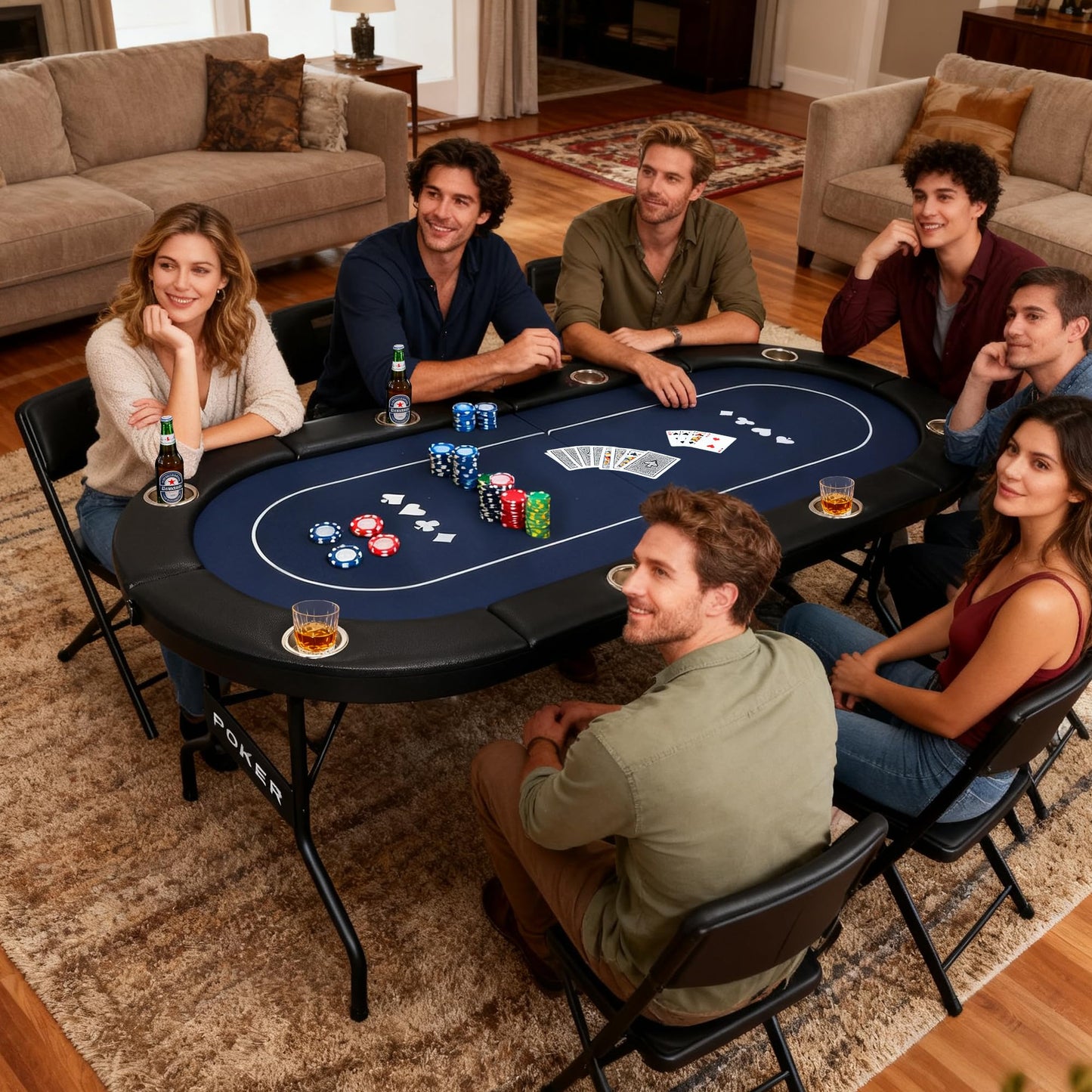 LXJIN 3 in 1 Foldable Poker Table with Reversible Game Mat, 8 Players Game Table with 8 Cup Holders, Suitable for Texas Holdem&Blackjack and Most of Poker Game.