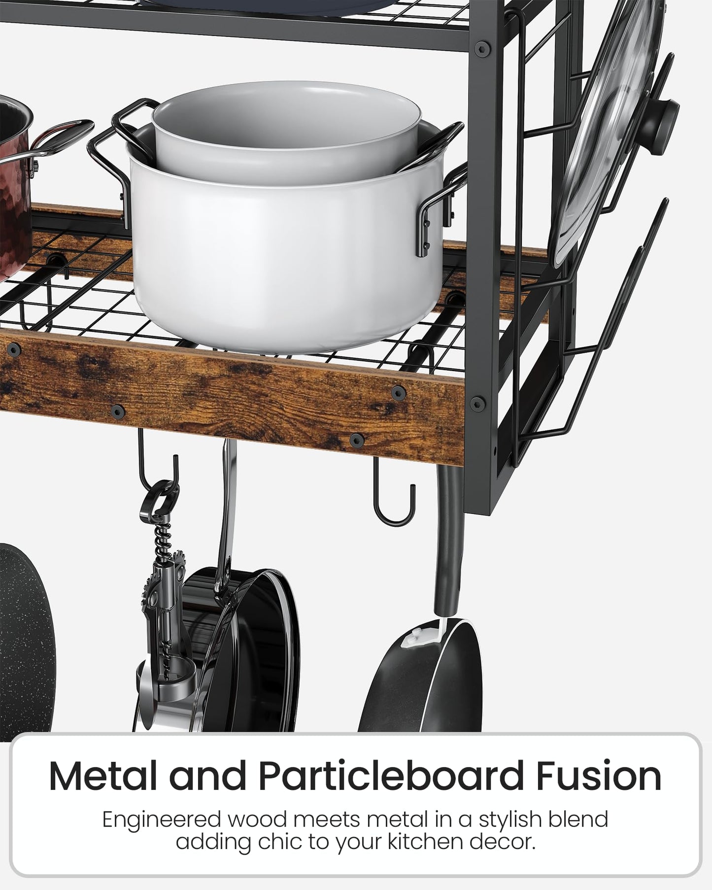 CHOEZON Hanging Pot Rack, Pot Rack Wall Mounted, 2-Tier Kitchen Pot and Lid Organizer, Wall-Mounted Pot Rack with 12 Hooks, for Kitchen Storage of Pots, Pans, Utensils, Rustic Brown TPR02BF