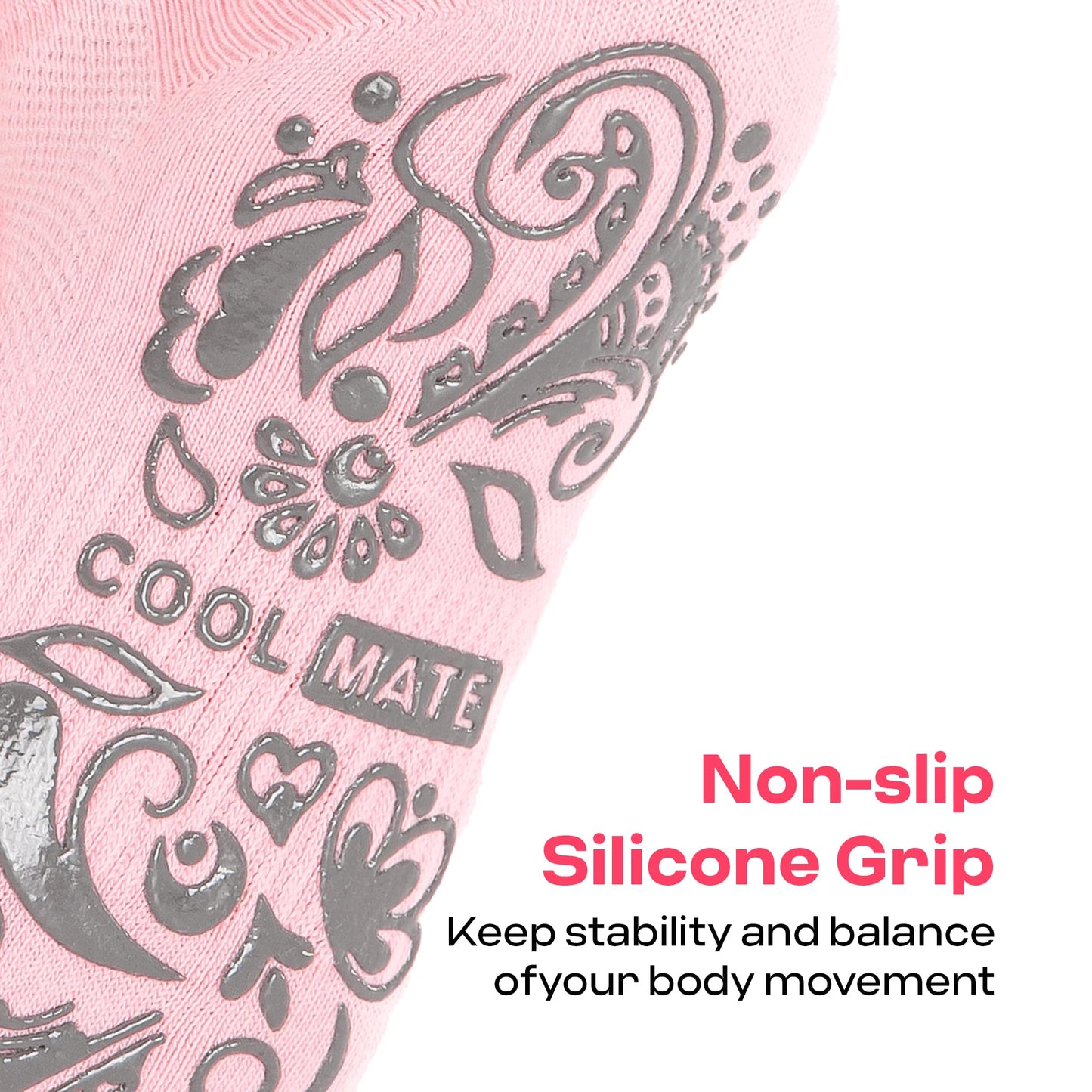 CoolMate Pilates Socks with Grips for Women, Yoga Socks, Crew Non Slip Women for Workout, Barre, Pilates Gifts