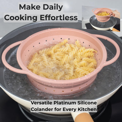 Silicone Colander Set – Collapsible Platinum Silicone Strainer with Stainless Steel Rim, Space-Saving & Heat-Resistant, Dishwasher Safe, BPA-Free by SelectShen™ (3 Pack)