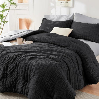 HYMOKEGE Twin XL Comforter Set - All-Season Luxury 5-Piece Bedding Set in Black & Light Grey