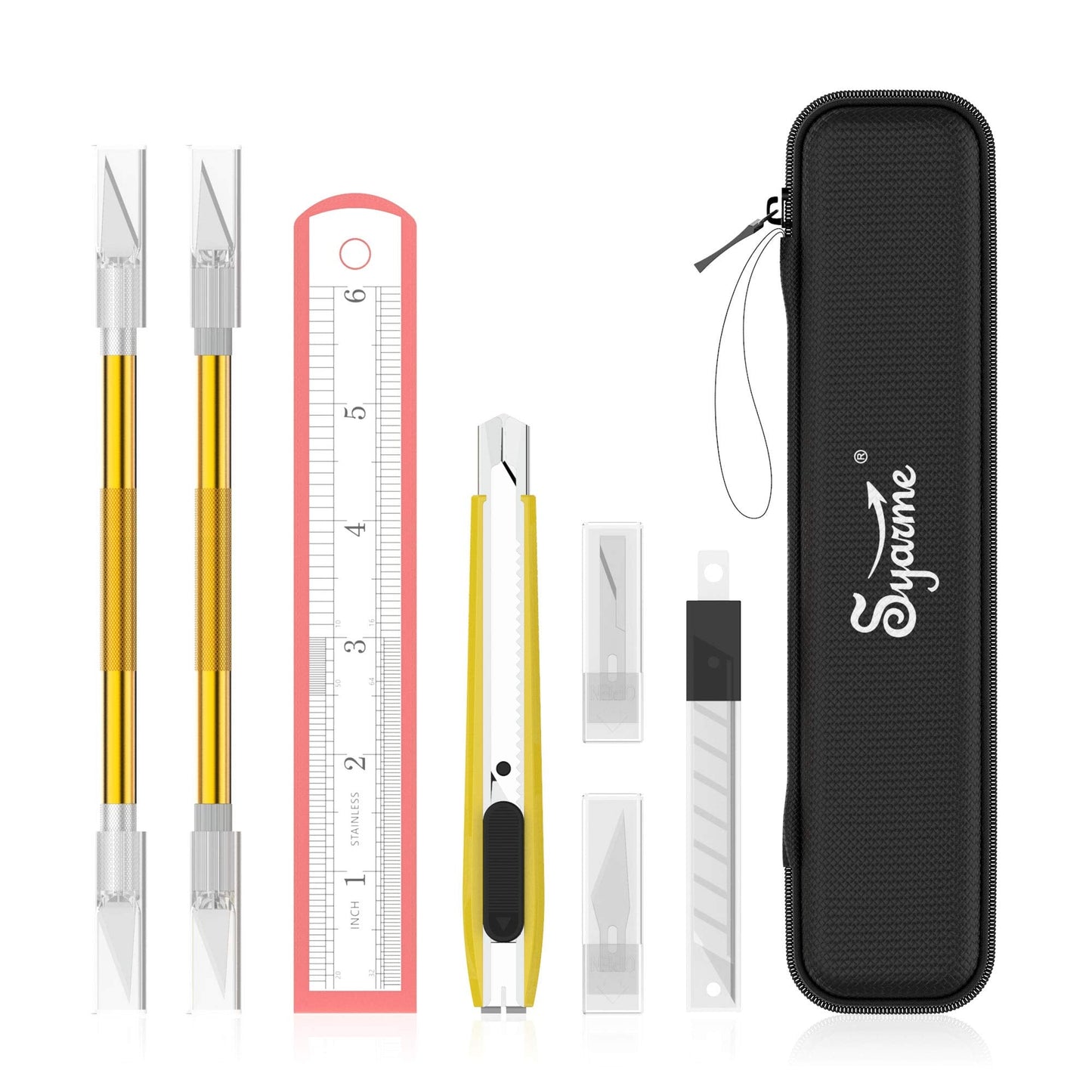 Precision Knife, Craft Utility Carving Knife Set for Art, Hobby, Scrapbook and Sculpture, Etc., Contains 2 Hobby Knives & 1 Cutter knife, 30 spare blades, EVA Storage Box, Ruler, Cleaning Cloth