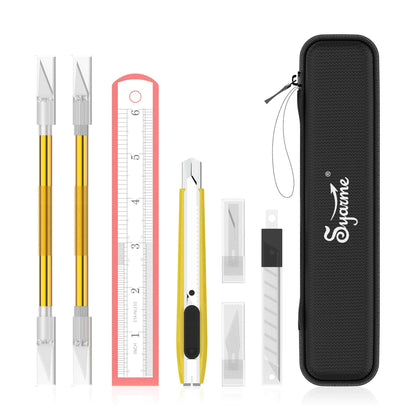 Precision Knife, Craft Utility Carving Knife Set for Art, Hobby, Scrapbook and Sculpture, Etc., Contains 2 Hobby Knives & 1 Cutter knife, 30 spare blades, EVA Storage Box, Ruler, Cleaning Cloth