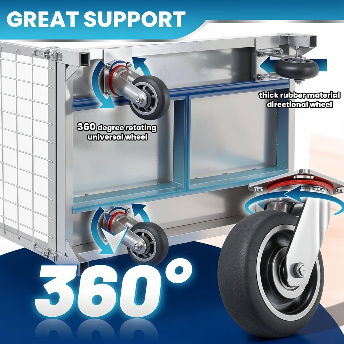 2600LBS Warehouse Cage Cart, Dual Height Handrail Rolling Cage Cart with Ergonomic Pull Handle, Heavy Duty Platform Truck Carts with Cage, Encrypted Mesh Anti-Dropping Guardrail Easy Assembly