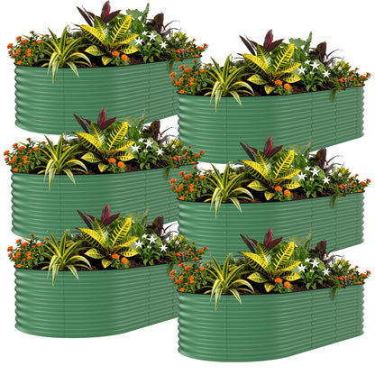 Garvee 6 Pack 8x4x1.5ft Galvanized Raised Garden Bed Kit, Oval Metal Planter Boxes with Anti-Cut Safety Edges, Rust-Resistant Deep Root Planters for Outdoor Vegetables, Flowers, Herbs, Green