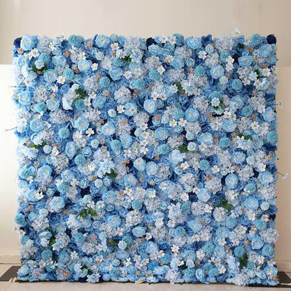 UYCVT Handmade Blue Flower Roses Wall Large Artificial Flower Wall Backdrop Panels, Rose Wedding Backdrop 3D Floral Wall Fabric Flower Wall for Party Baby Shower Bridal Wedding-3m*3m/10 * 10FT