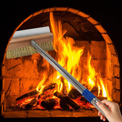 Pizza Oven Brush with Scraper and 4 Sections Detachable Long Rod and Scraper-Oven Brush for Removing Deep Burned-On Residue | Ideal for Pizza Shelf & Large Grills and Pizza Oven Accessories
