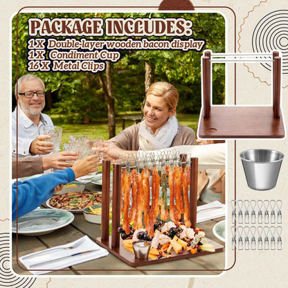 Wonderjune 2 Rows Bacon Rack Tray 13 Inch Bacon Display Holder Simple, Quick, and Easy to Use Serving Dishes for Wedding Home House Warming Gifts