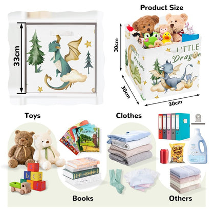 Clastyle 3 pcs Dinosaur Cube Storage Unit Boxes Volcano Kallax Box for Shelves Parents Storage Baskets for Book Clothes Toy Organizer, Dragon, 11.8x11.8x11.8 in