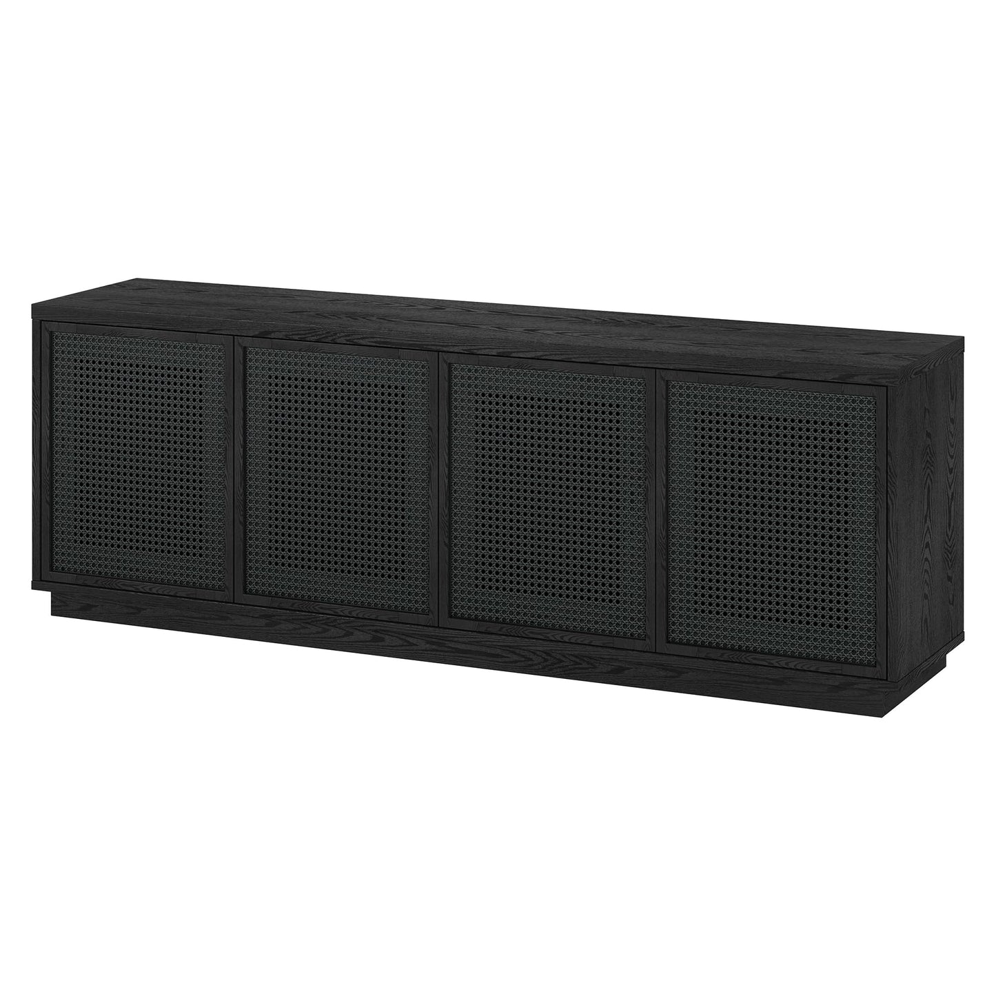 Henn&Hart TV Stand for TVs up to 78" with 2 Concealed Storage Cabinets, Rattan Insert Detailing, and Adjustable Shelves for Living Room, Family Room, or Office, Natural Black