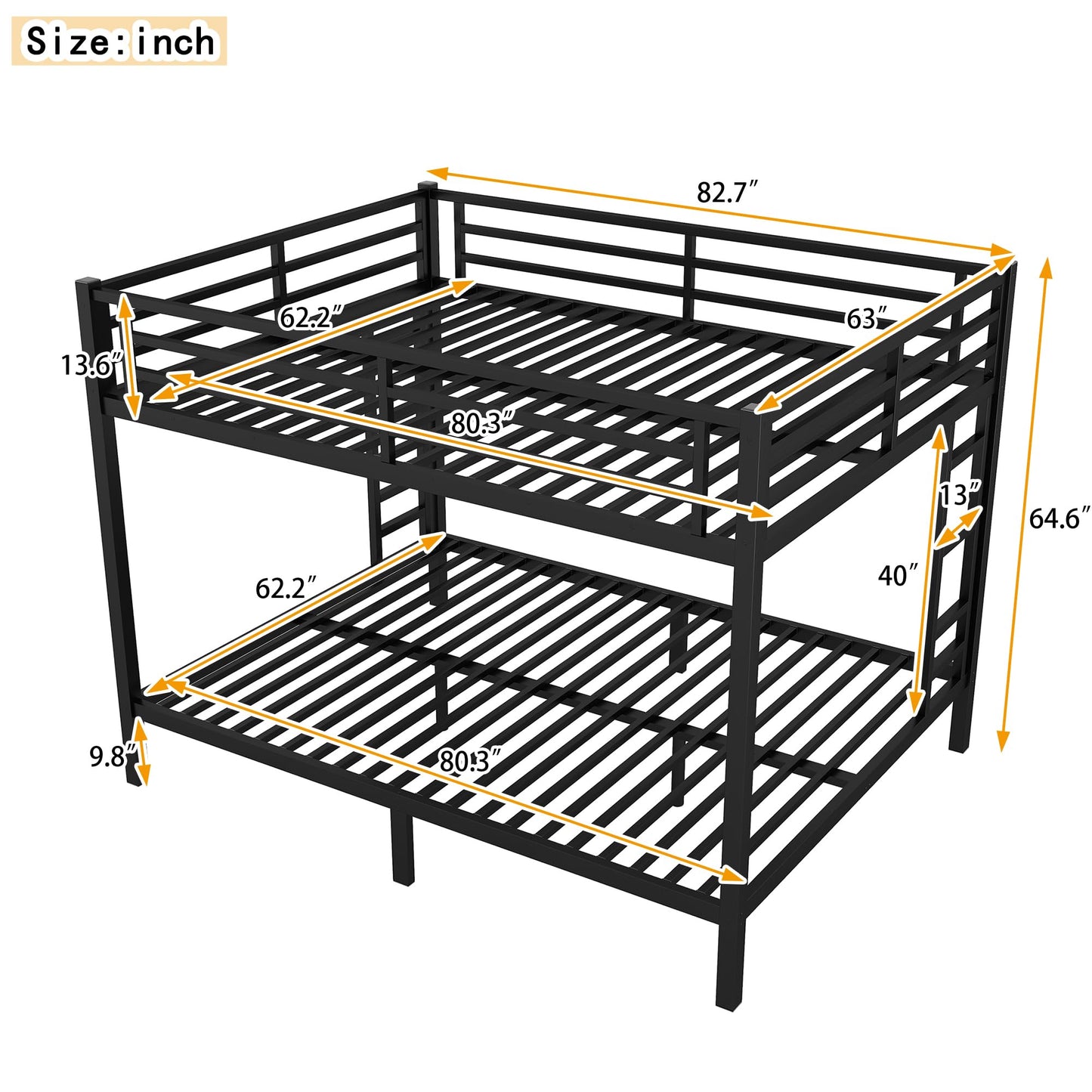 Bellemave Queen Over Queen Bunk Bed for Adults, Teens