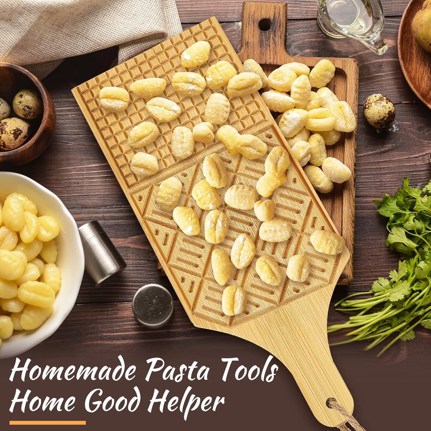 4 Set Pieces Wood Gnocchi Pasta Board Gnocchi Paddle Maker Garganelli Pasta Board Making Tools with Rolls Kitchen Gift