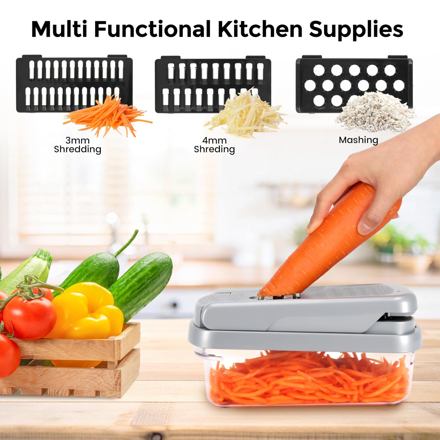 Vegetable Chopper,12-in-1 Multifunctional Food Chopper,Professional Onion Chopper with 7 Blades,Vegetable Cutter with Container for Salad,Potato,Carrot,and Garlic Essential Kitchen Tool (Silver black)