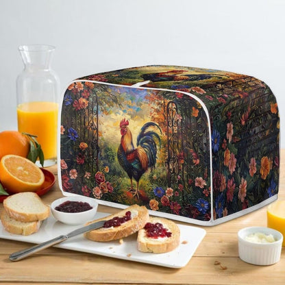 Rooster Flower Toaster Cover, 2 Slice, Brown Washable Dustproof Bread Maker Protector, Kitchen Appliance Gift for Mom