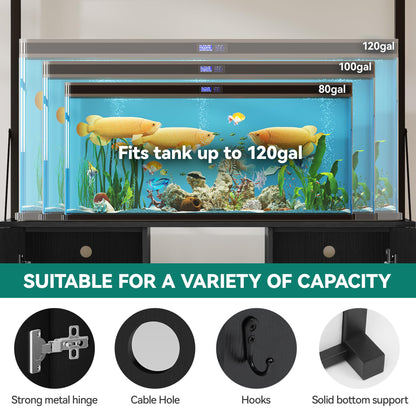YITAHOME 120 Gallon Fish Tank Stand with Power Outlets, Heavy Duty Metal Large Aquarium Stand with Cabinet, Reptile Tank Turtle Terrariums Table for Fish Tank Accessories Storage,1100LBS Capacity