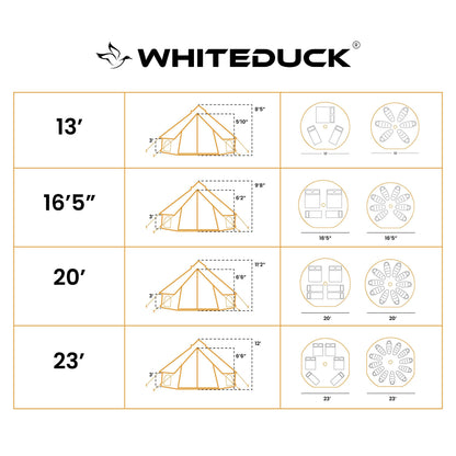 WHITEDUCK Avalon Canvas Bell Tent - Luxury All Season Tent for Camping & Glamping Made from Premium & Breathable 100% Cotton Canvas w/Stove Jack, Mesh (13' (4M), Fire Water Repellent)