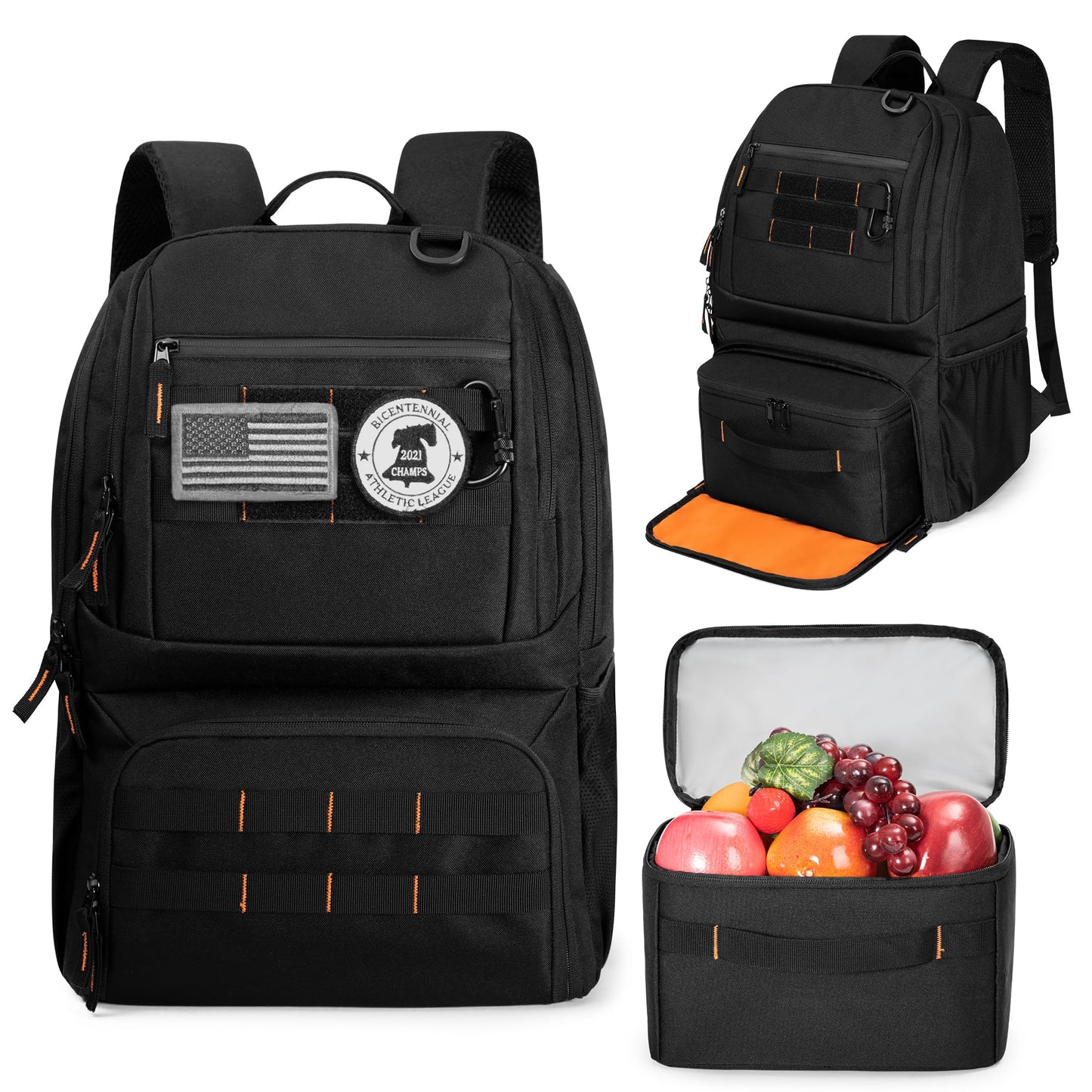 BAFASO Tactical Lunch Box for Women & Men, Lunch Backpack with Insulated Cooler Bag and 17 Inch Laptop Sleeve, Black