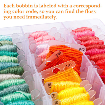 Inscraft 403 Pack Embroidery Floss Set, 250 Colors Cross Stitch Friendship Bracelet Thread with 153 Pcs Cross Stitch Tool, 4-Tier Transparent Box for Storage