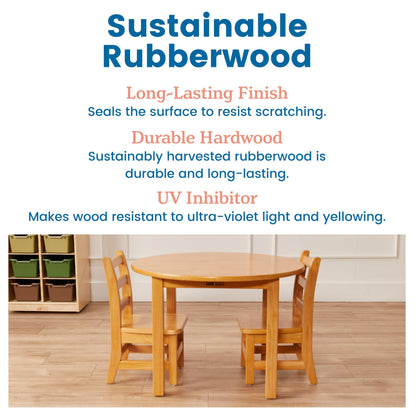 ECR4Kids 30in D Round Hardwood Table with 20in Legs and Two 10in Chairs, Kids Furniture, Honey, 3-Piece