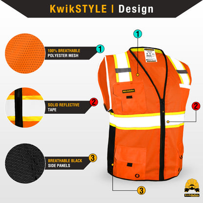 KwikSafety - Charlotte, NC - BIG KAHUNA Safety Vest [15 PACK] Class 2 ANSI OSHA Reflective Vest Durable High Visibility Vest Construction Safety Vest for Men Industrial Work Gear/Orange 2XL