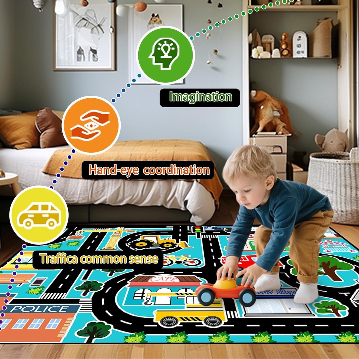 5x7 Car Rug Play Mat - Kids Play Rugs City Life Road Map Rug Feet Large Educational Traffic Track Car Mat for Kids Toy