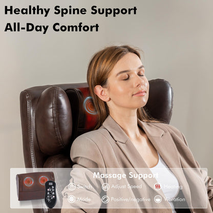 Big and Tall Ergonomic Office Chair with Footrest, Massage Cushion, Heavy Duty Lumbar Support Executive Desk Chair with Adjustable Headrest, High Back Reclining Computer Chair 500lbs, Leather, Brown
