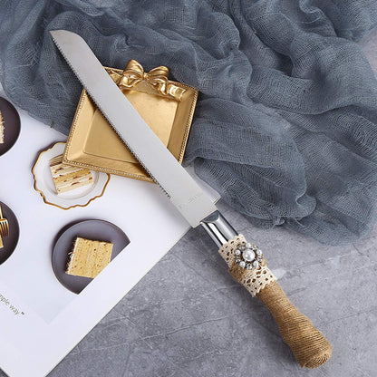 TANG SONG Rustic Wedding Cake Knife and Serving Set - Set of 2 for Parties, Weddings, Anniversaries