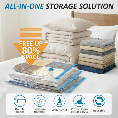 Cozy Essential Vacuum Storage Bags, 80% Compression Vacuum Seal Space Saver Plastic Packaging Bags for Clothes, Blankets, Pillow, Bedding, Comforters, Sealer Clothing Storage,20 Combo