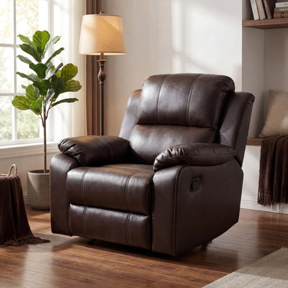 Trygoal Single Leather Manual Recliner Chair, Oversized Lazy Boy Recliner with Home Theater Seating, Breathable Living Room Reclining Chair for Adults Reading, Gaming, Relax, Brown