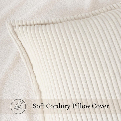 Mecatny Corduroy Throw Pillow Covers - Soft Boho Decorative Set of 2 | 18x18 Cream White