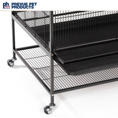 Prevue Hendryx Pet Products Wrought Iron Flight Cage - Big Rolling Bird Cage for Parakeets, Cockatiels, Conures, Lovebirds, Canaries, Finches, Parrotlets, & Caiques, 5 Ft - X-Large, Hammertone Black