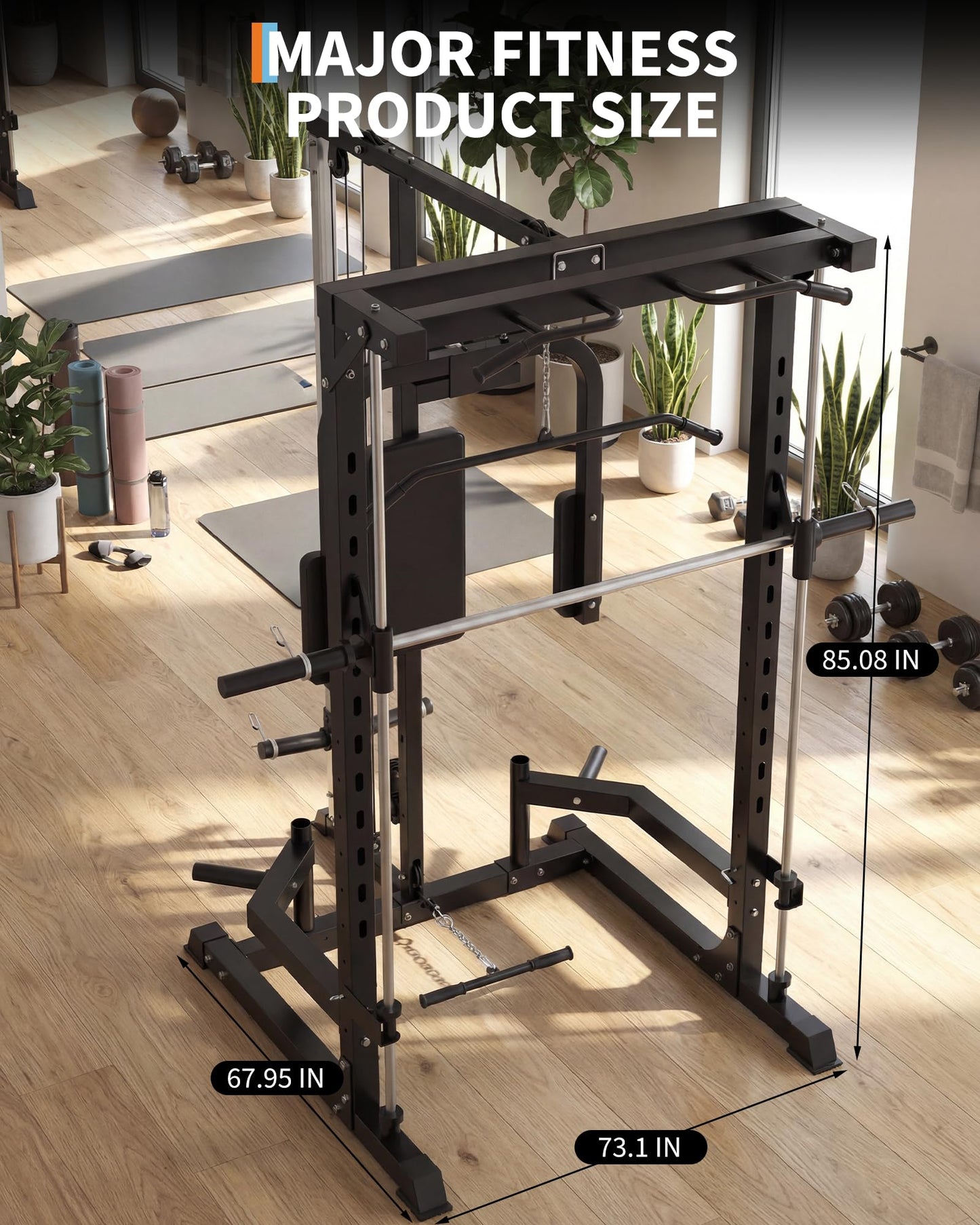 Garvee Smith Machine Home Gym, 1000 LB Power Cage Squat Rack with LAT Pulldown System, Chest Station & More Training Attachment, Multi-Functional Fitness Equipment for Full-Body Training, Black