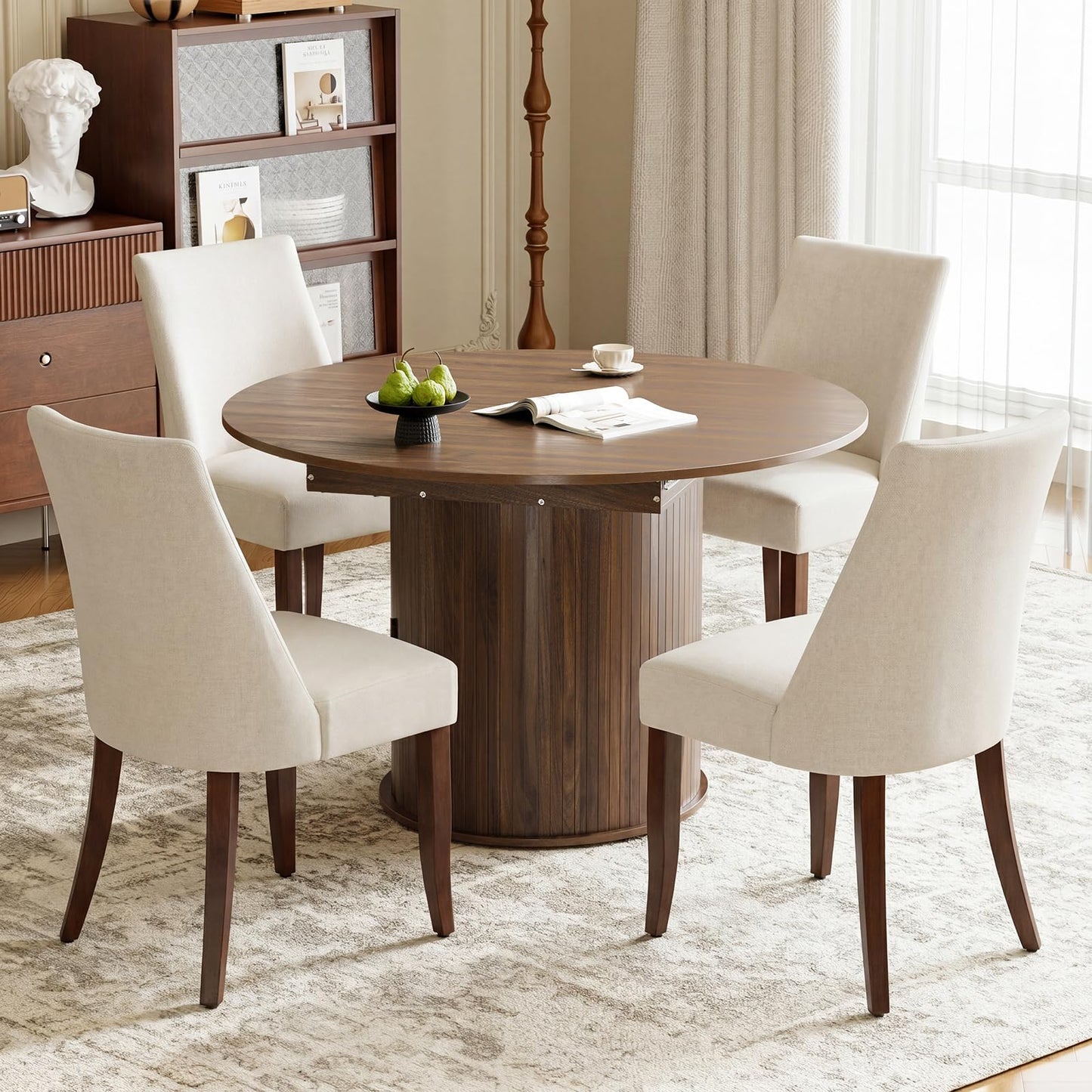 MALOL Modern Dining Chairs Set of 4, Mid Century Dining Room Chairs with Back, Farmhouse Upholstered Kitchen Chairs with Wood Legs for Dining Room/Restaurant, Beige