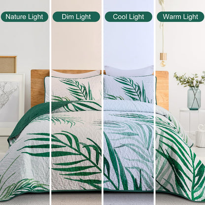 Goodidea Quilts King Size Bedding Set, Sage Green Bedspreads King Size 3 Piece Lightweight Soft Microfiber Reversible Coverlet Floral Quilt Set with Pillow Shams for All Season (King, 104"X90")