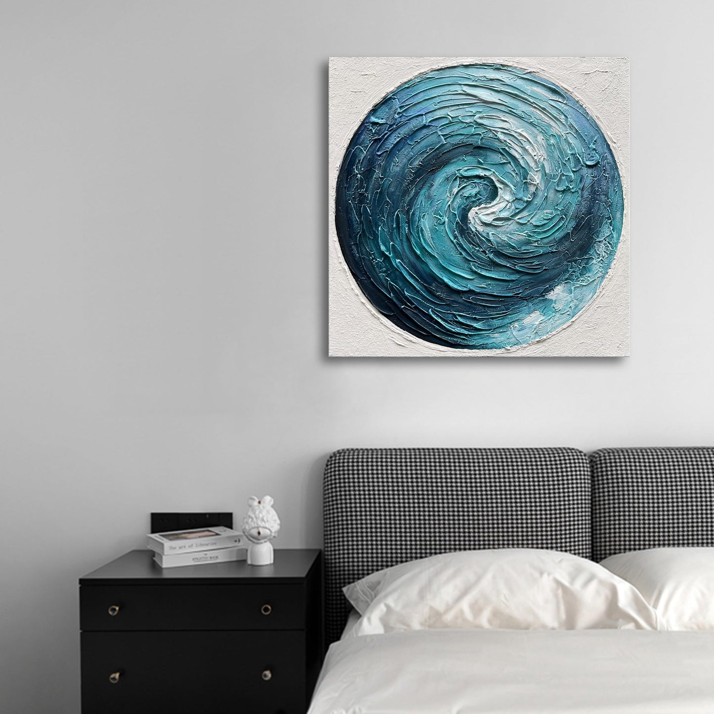 Diathou Art Hand-painted blue gradient texture oil painting in modern abstract style, artistic decoration for the office wall of furniture, 24x24 inches
