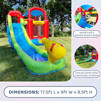 Inflatable Bounce House or Water Slide Wet or Dry with Sun Roof, Ball Pit 30 Balls, Water Gun, Fun Bouncing Area with Basketball Hoop, Long Slide with Climbing Wall, UL Certified Blower Included