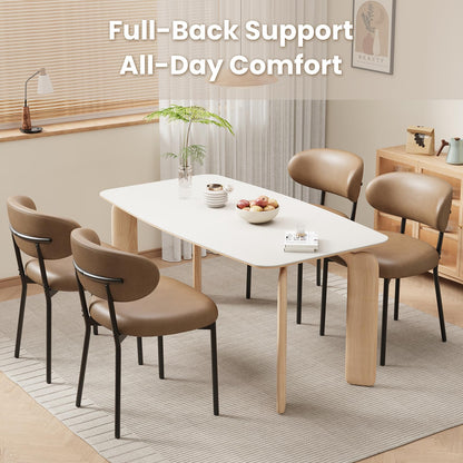 Upholstered Dining Chairs Set of 6, Modern Faux Leather Kitchen Chairs with Curved Backrest and Cushioned Seat, Sturdy Metal Legs, Modern Dining Chairs for Kitchen Dining Room, Living Room,Brown