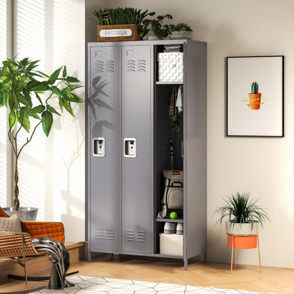 IKIMI Metal Locker 3 Doors Storage Lockers for Employee,72" Tall Locker Cabinet with Shelves and Hooks Steel Sports Staff Locker for Office School Office Gym Home Bedroom Garage
